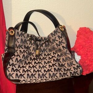 Michael Kors Black and Tan Logo Shoulder Bag